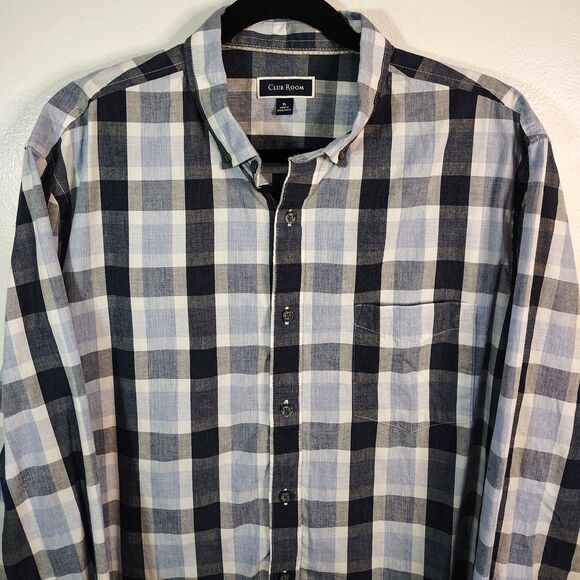 CLUB ROOM Blue Plaid 100% Cotton Men's XL Long Sleeve Button Down Shirt - Picture 3 of 6